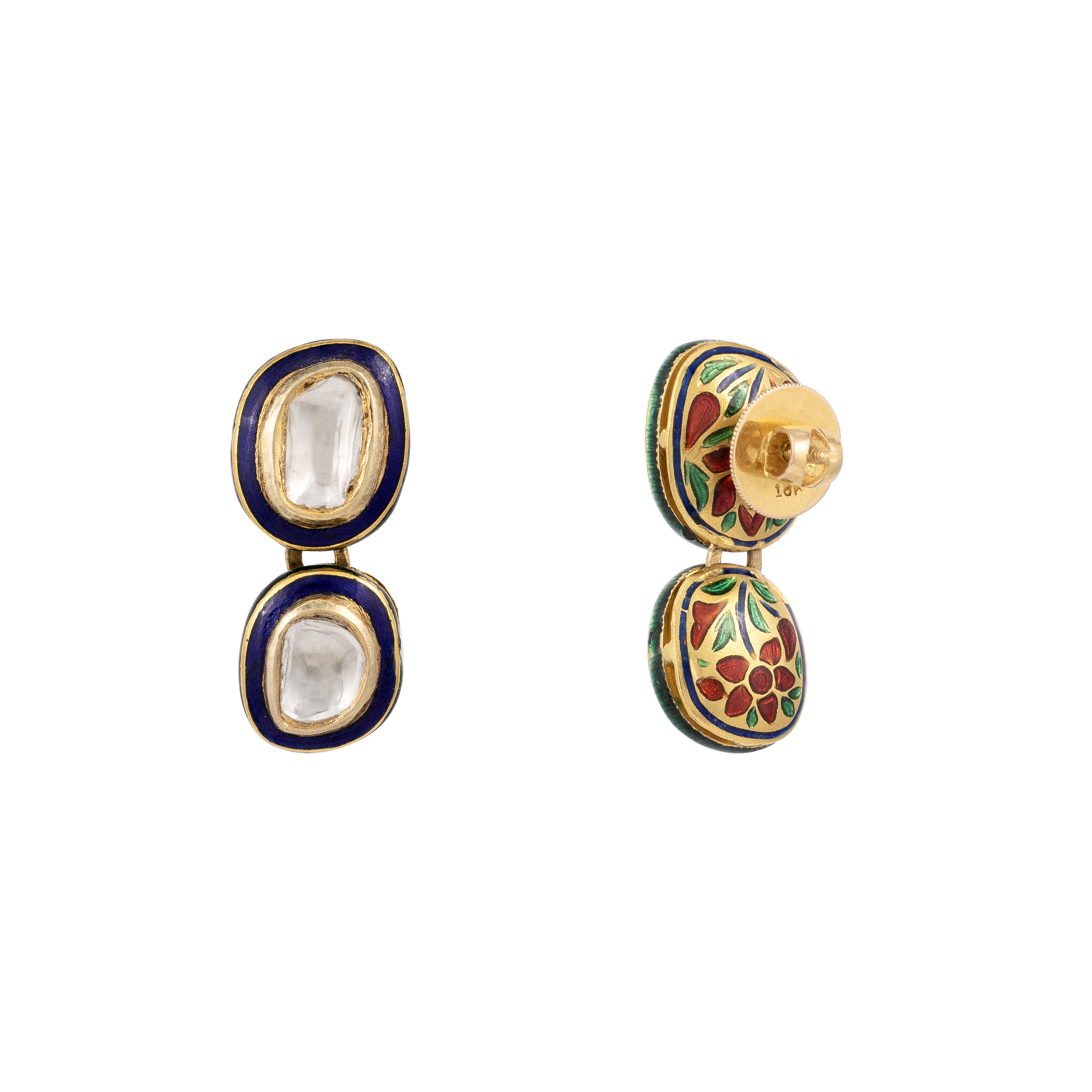 Framed Blue Enamel Polki Necklace with Central Teardrop Pendant